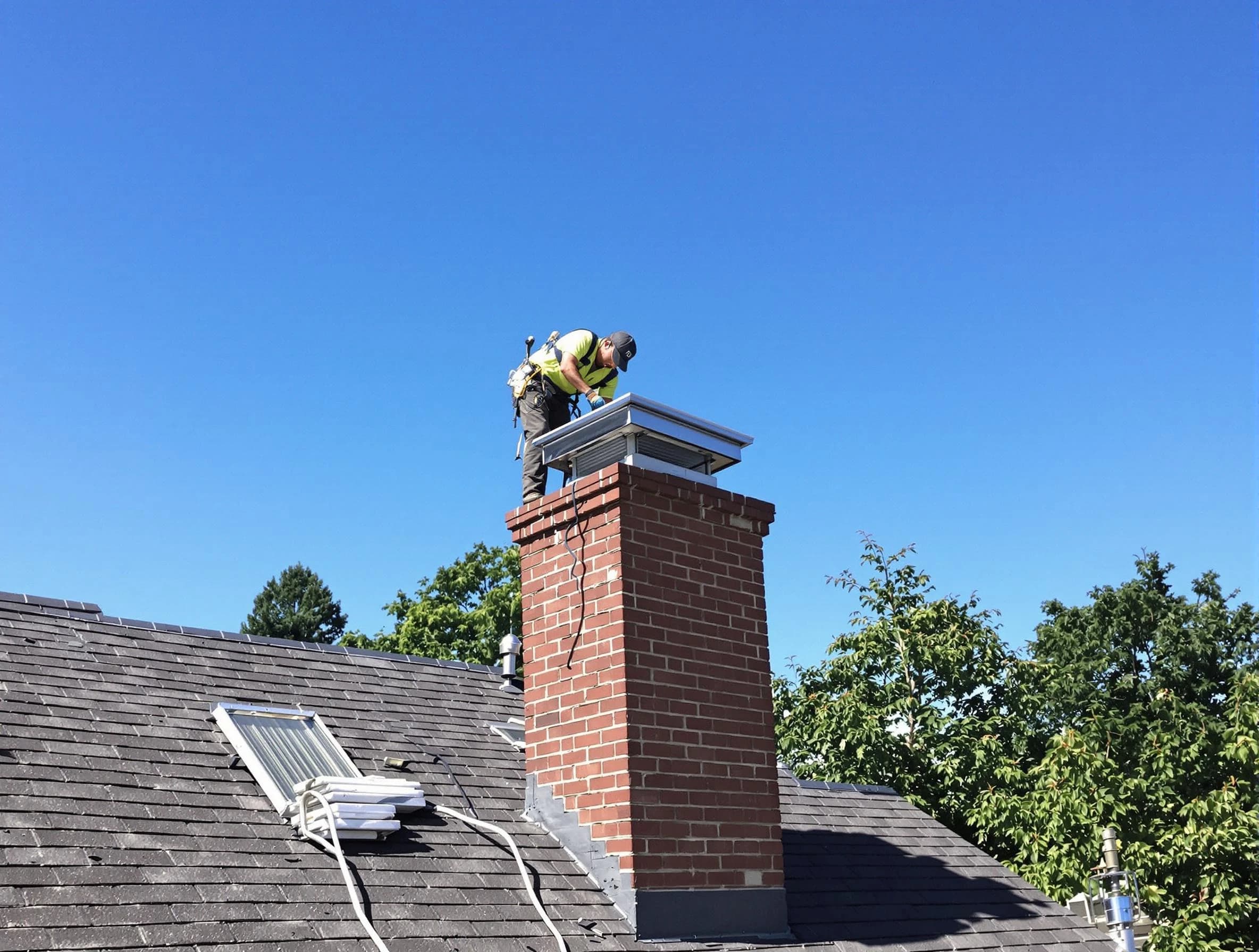 Montrose Chimney Sweep technician measuring a chimney cap in Montrose, VA