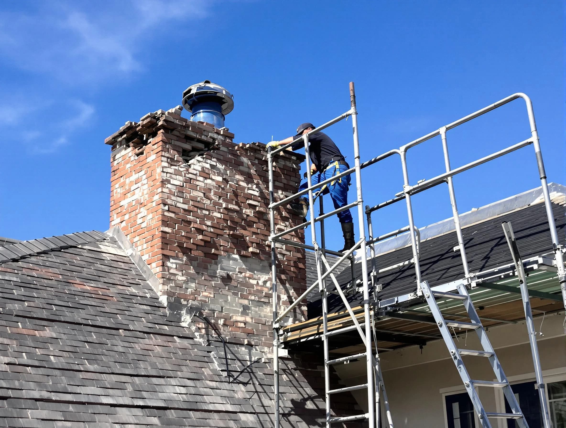 Rebuilding a chimney structure by Montrose Chimney Sweep in Montrose, VA