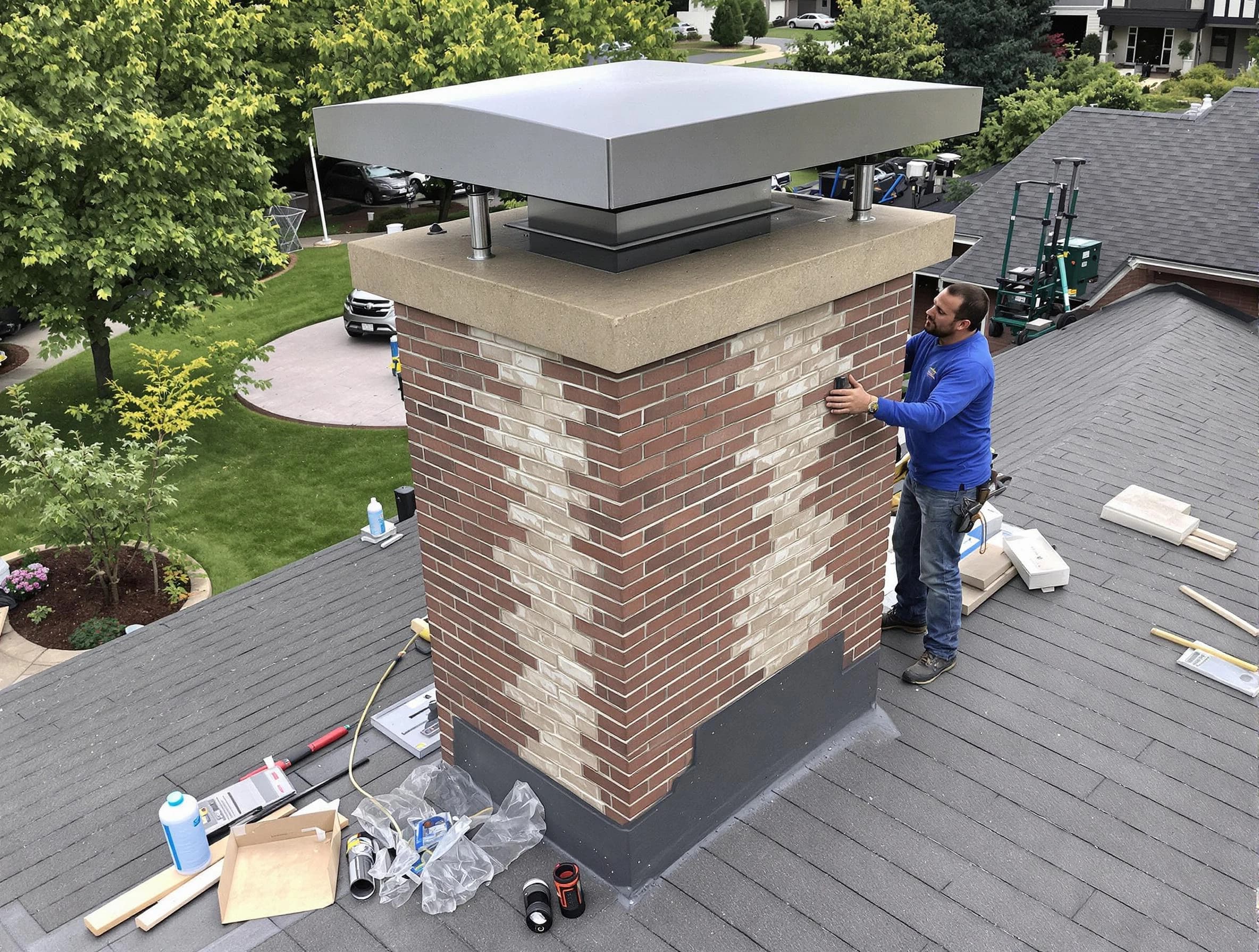 Montrose Chimney Sweep team working on a custom chimney remodel in Montrose, VA